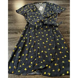 J.Crew Women's Wrap Dress Size 0 Black Lemon Print Short Sleeve Casual